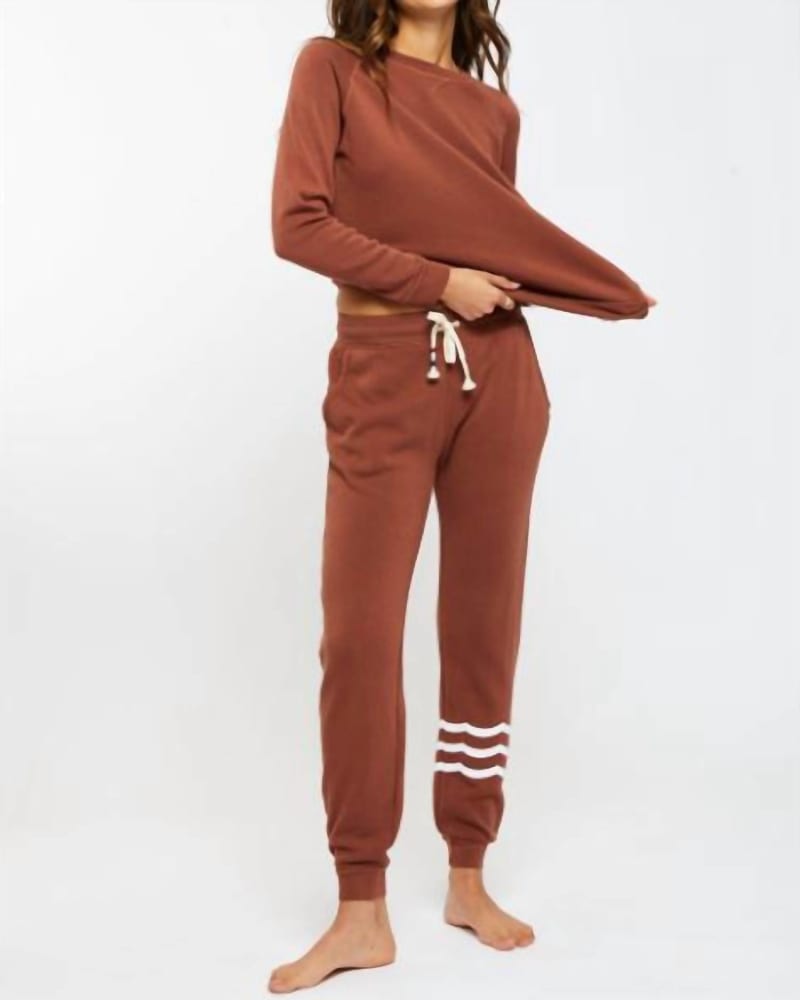 Front of a model wearing a size L Essential Costal Jogger In Tobacco in Tobacco by SOL ANGELES. | dia_product_style_image_id:353835